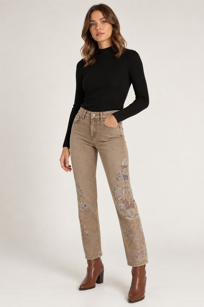 Le jean beige orné Orly | 262152