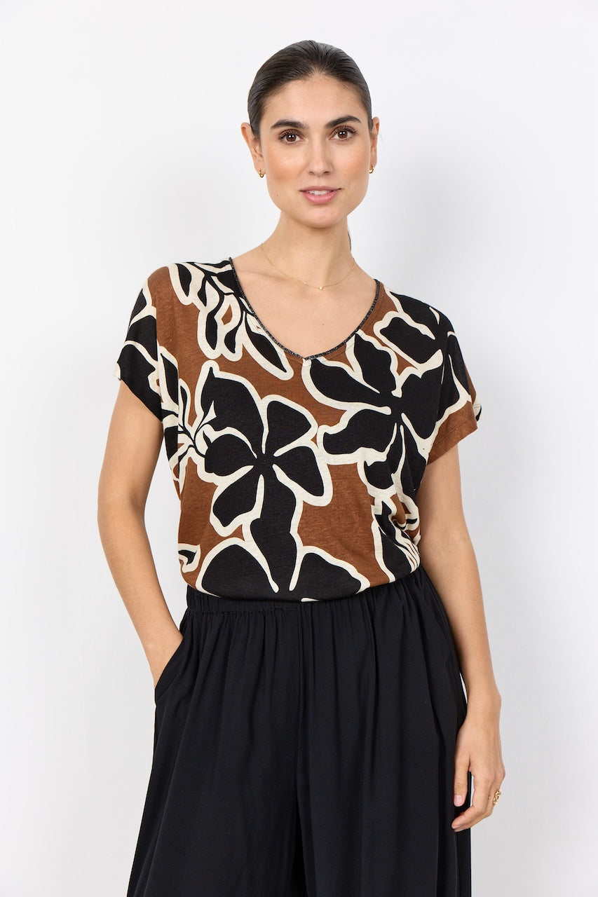 Le t-shirt imprimé floral en lin Soya Concept | 27617