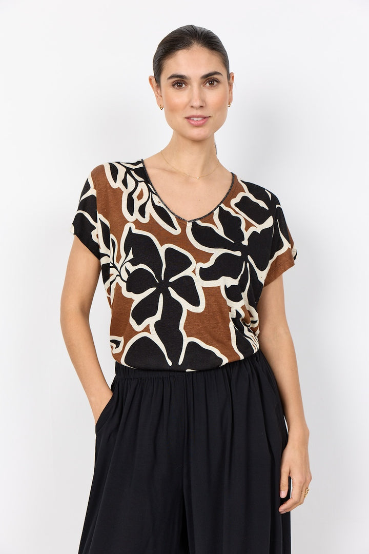 Le t-shirt imprimé floral en lin Soya Concept | 27617