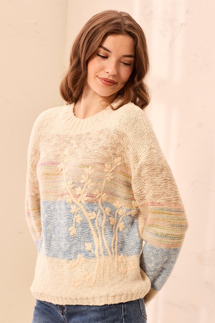 Le pull brodé en tricot texturé Tribal | 3194O-8495