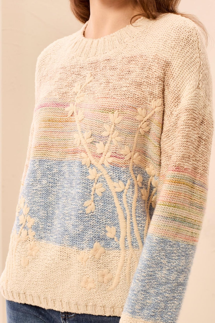 Le pull brodé en tricot texturé Tribal | 3194O-8495