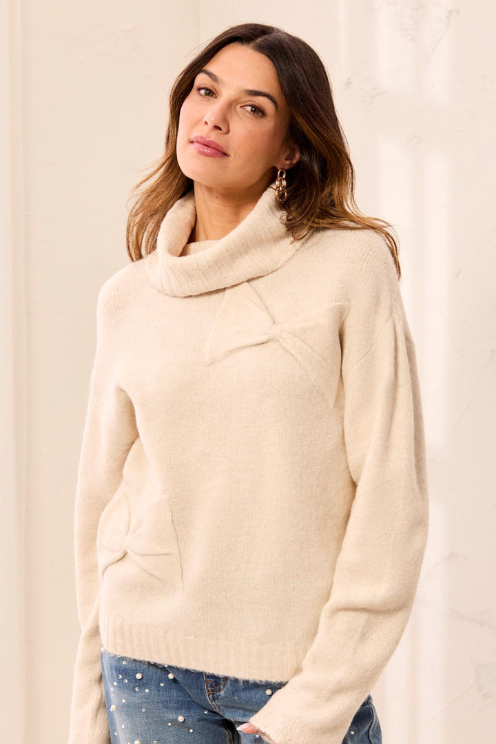 Le chandail à col roulé avec nœuds Tribal 6312O-5131 – Cream – vue 1
