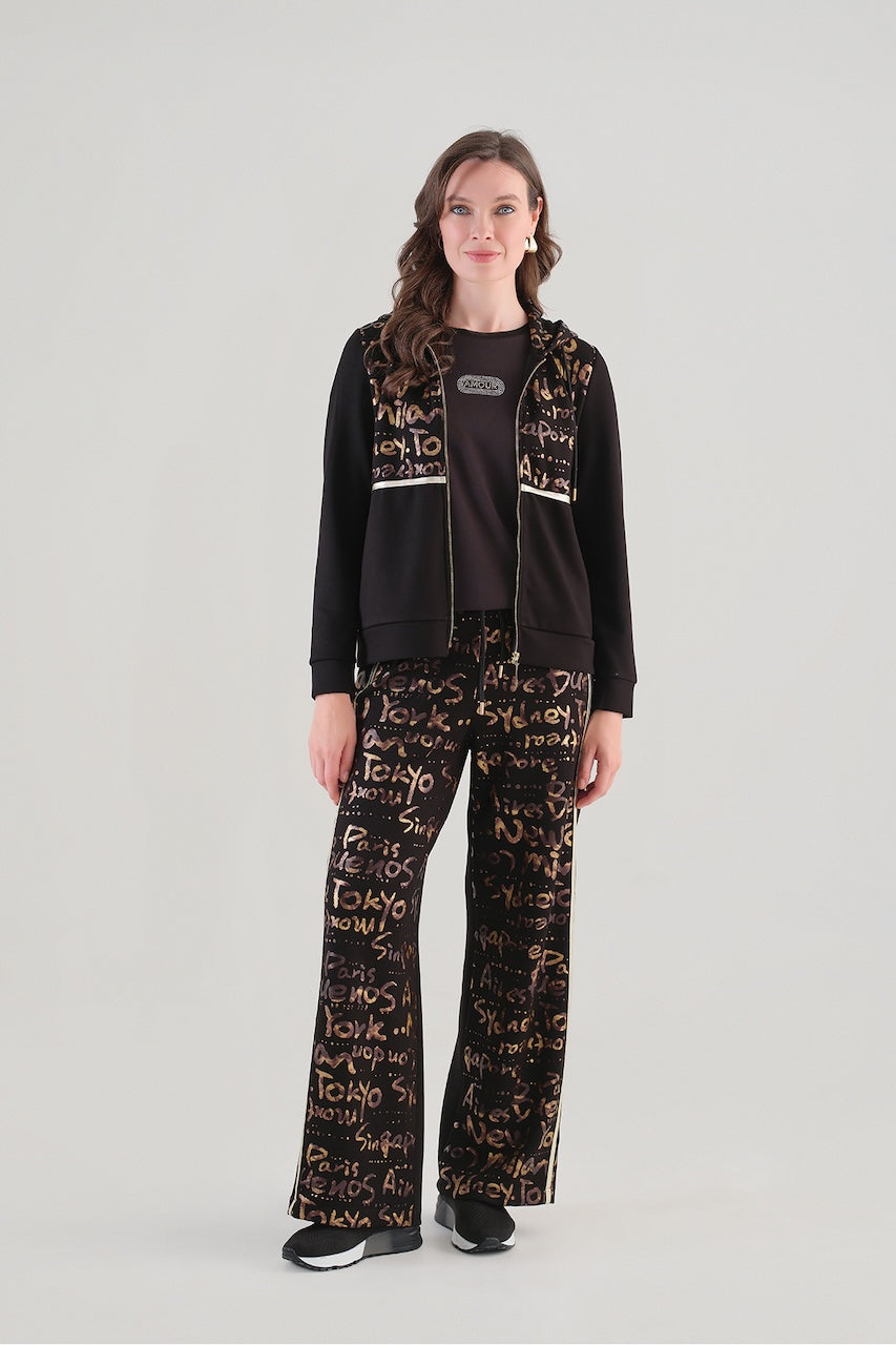 La veste à capuchon imprimée Tricotto 96032 – Noir – vue 1