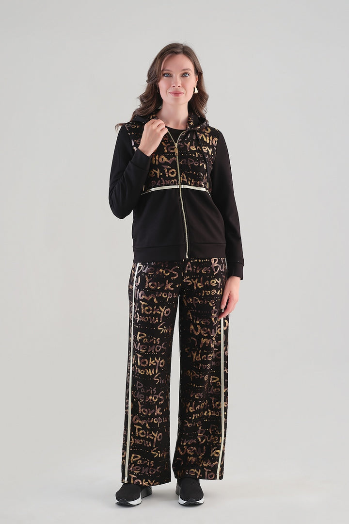 La veste à capuchon imprimée Tricotto 96032 – Noir – vue 3