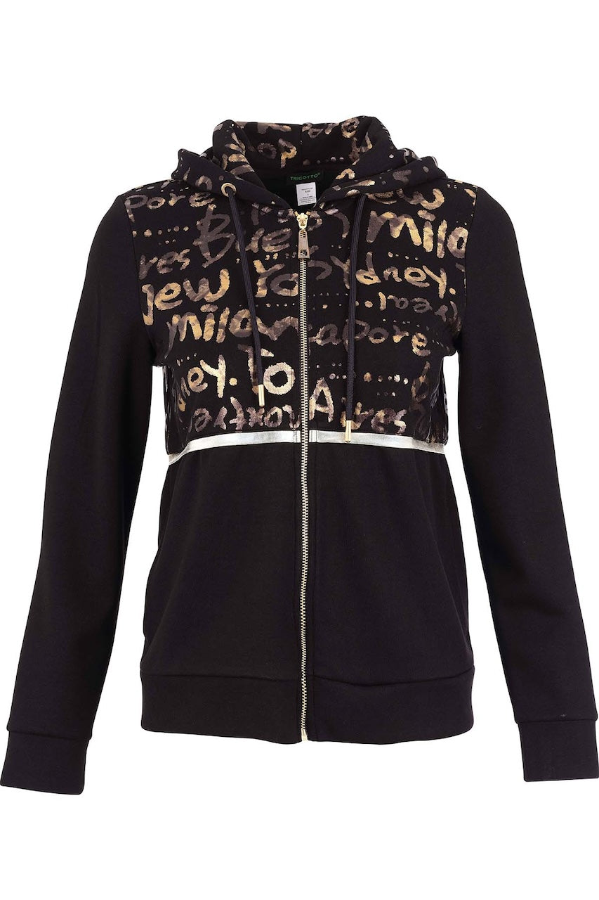 La veste à capuchon imprimée Tricotto 96032 – Noir – vue 5