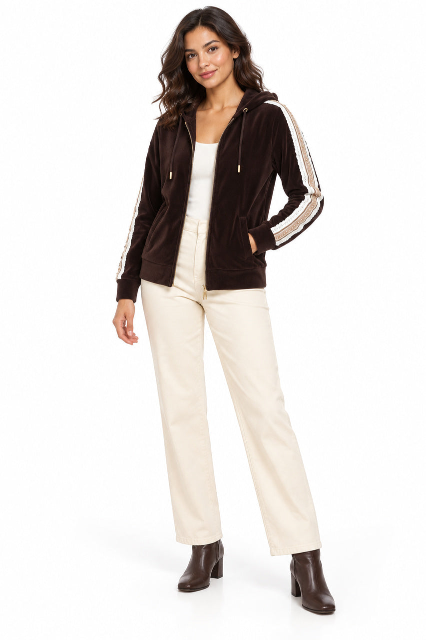 La veste en velours à capuchon Tricotto 96046 – Brown – vue 1