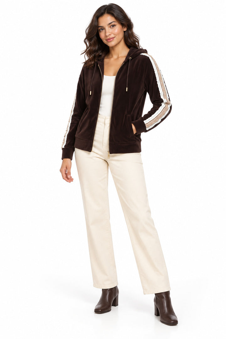 La veste en velours à capuchon Tricotto 96046 – Brown – vue 1