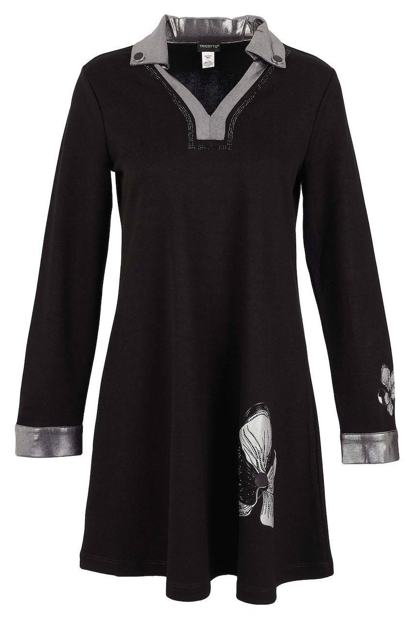 La robe noire à détails irisés Tricotto 96075 – Noir Argent – vue 2