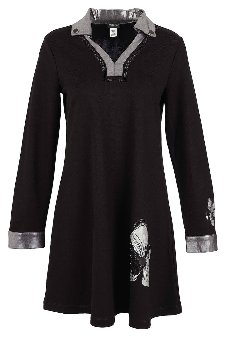 La robe noire à détails irisés Tricotto 96075 – Noir Argent – vue 2