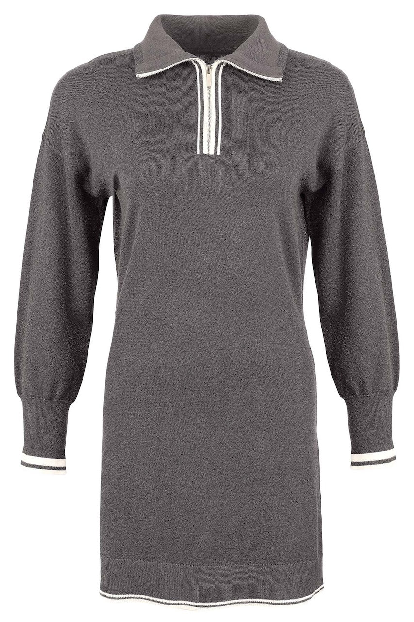La robe courte en tricot métallisé Tricotto 96183 – Grey – vue 2