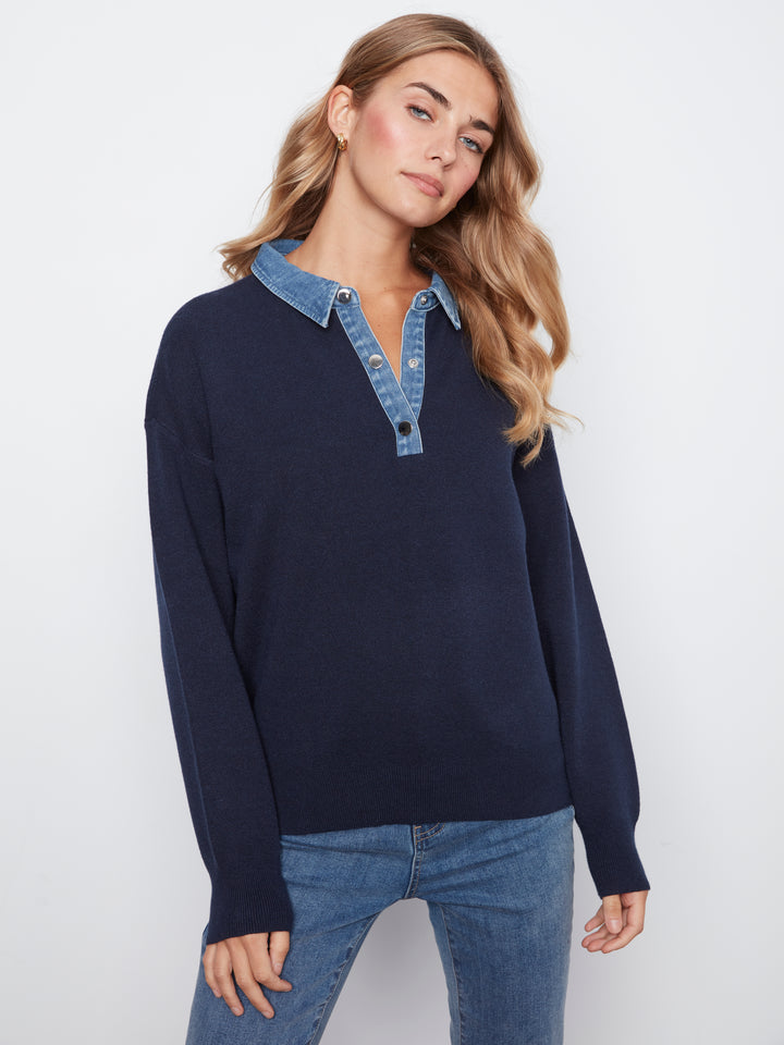 Le chandail polo à col en denim Charlie B | C2125-974A