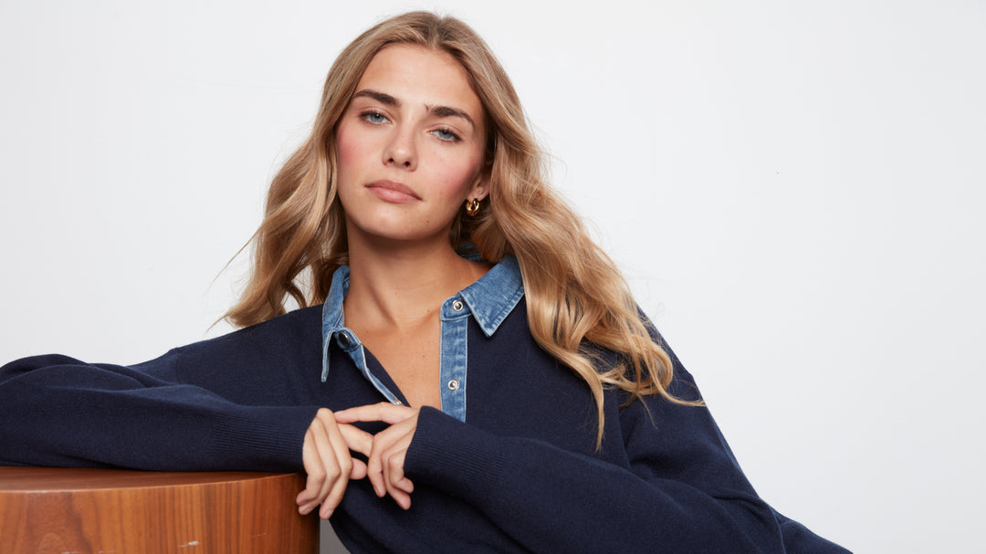 Le chandail polo à col en denim Charlie B | C2125-974A