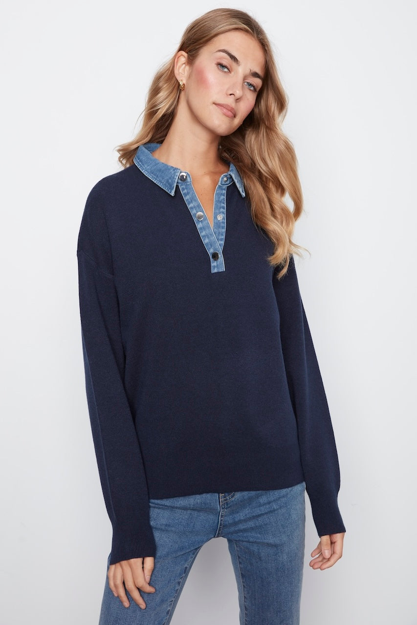 Le chandail polo à col en denim Charlie B | C2125-974A