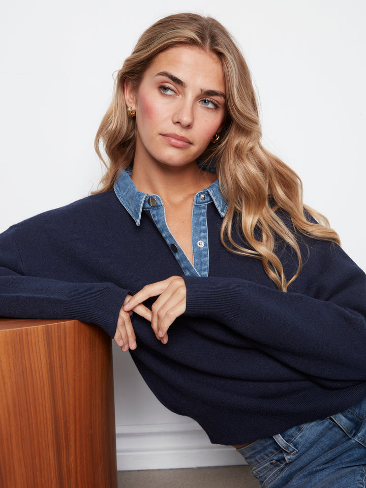 Le chandail polo à col en denim Charlie B | C2125-974A