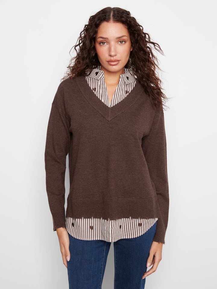 Le chandail rayé à blouse intégrée Charlie B | C2568RP-464A