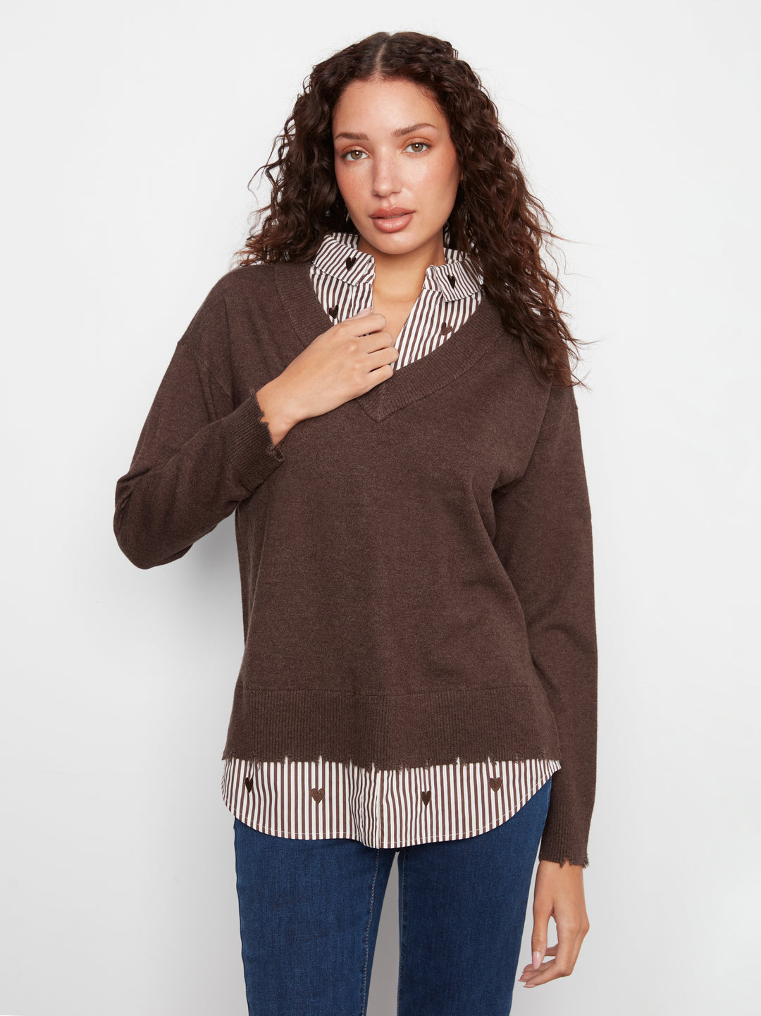 Le chandail rayé à blouse intégrée Charlie B | C2568RP-464A