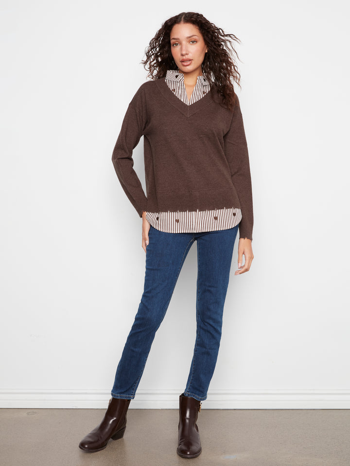 Le chandail rayé à blouse intégrée Charlie B | C2568RP-464A