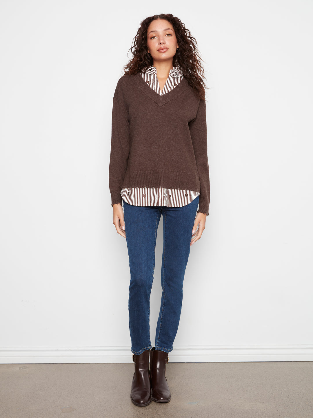Le chandail rayé à blouse intégrée Charlie B | C2568RP-464A