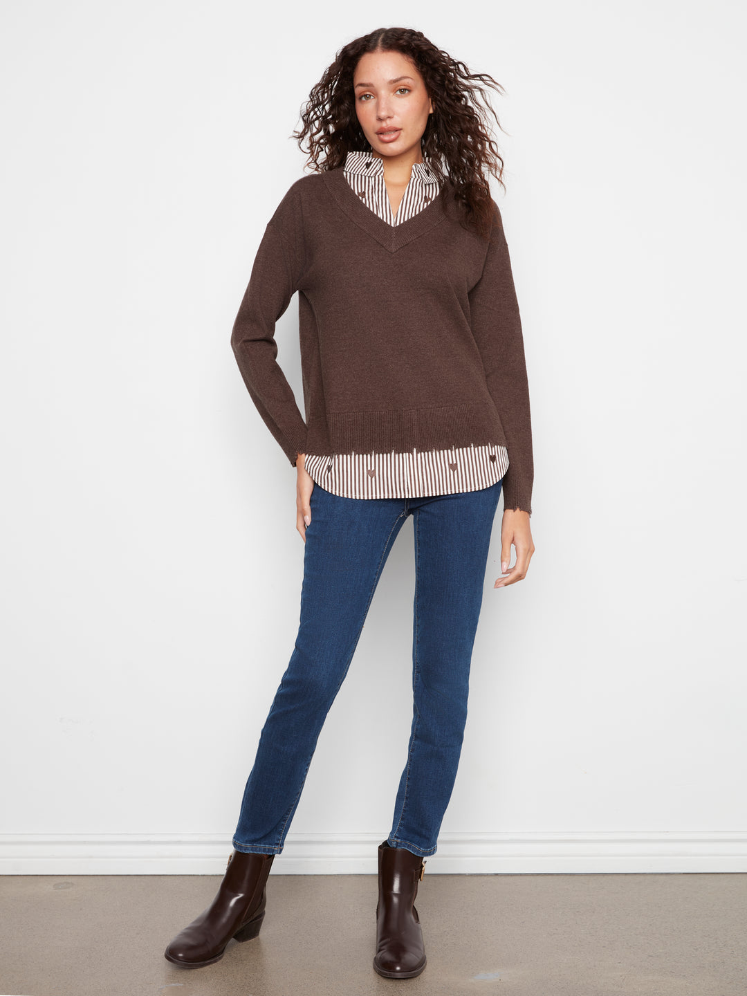 Le chandail rayé à blouse intégrée Charlie B | C2568RP-464A