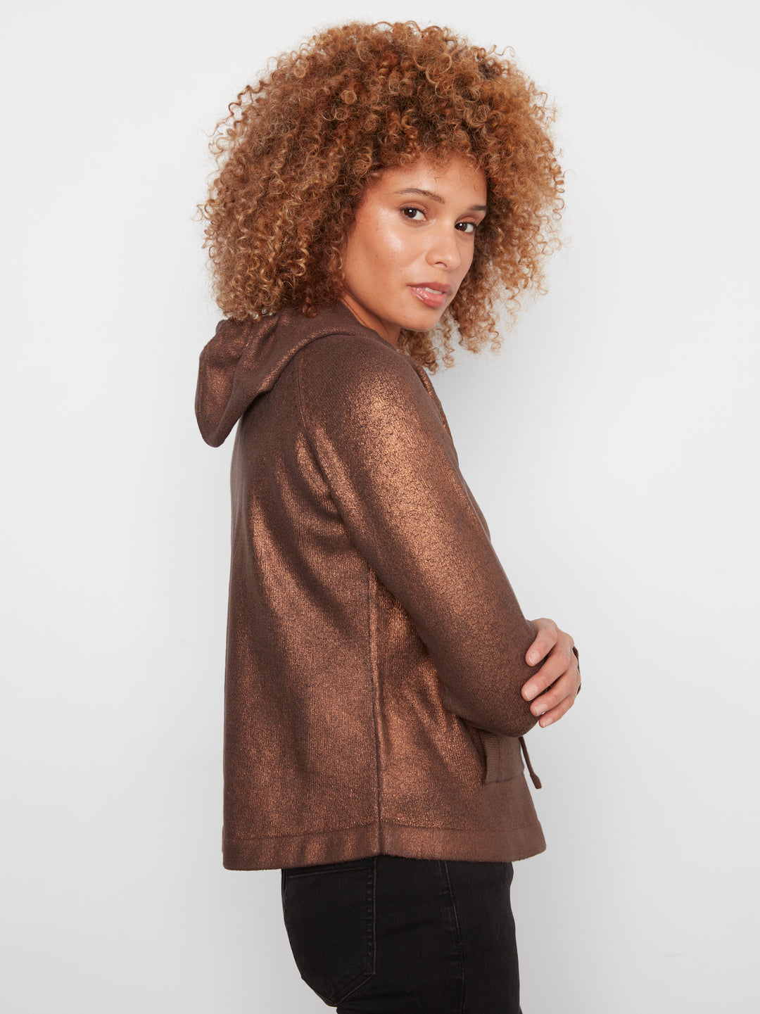Le haut à capuchon métallisé Charlie B | C2733RR-462C