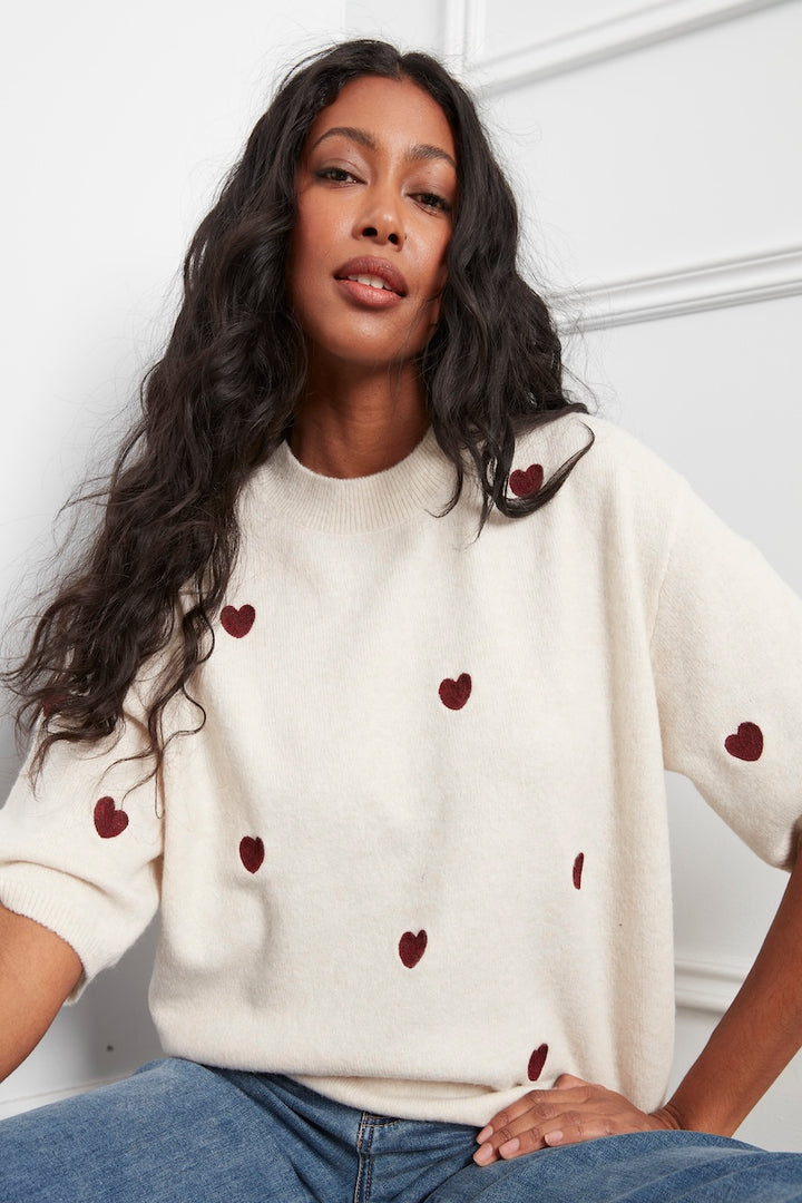 Le pull brodé à manches ballon Charlie B | C2858E-707C