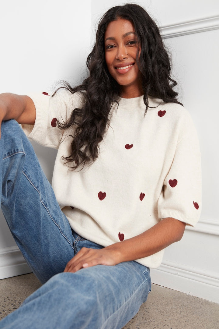 Le pull brodé à manches ballon Charlie B | C2858E-707C
