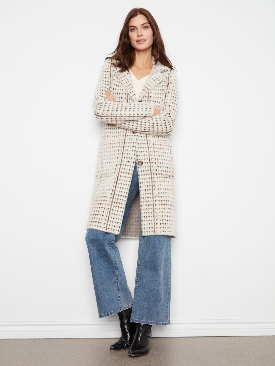 Le manteau-cardigan à carreaux Charlie B | C6326RR-950B