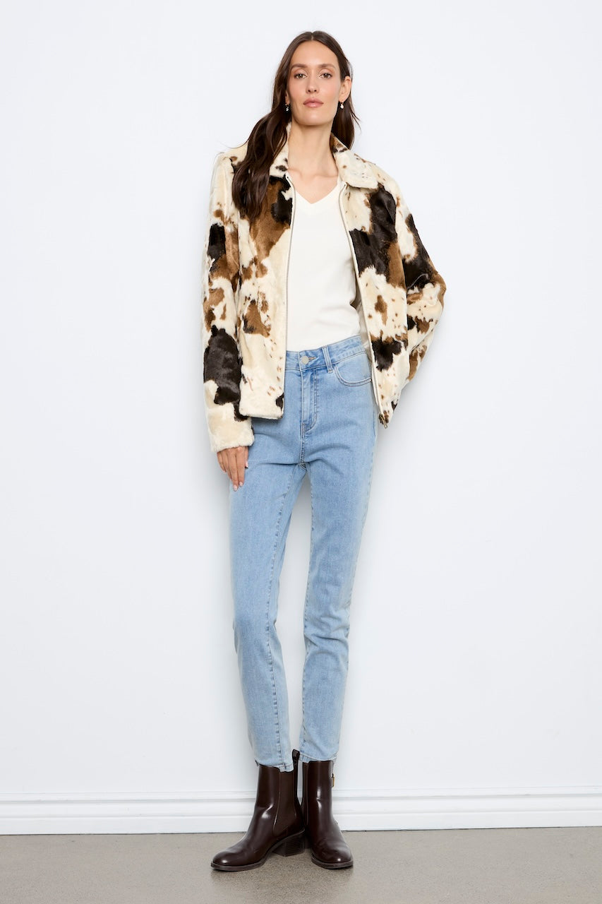 Le manteau en fausse fourrure motif vache Charlie B | C6441-788C