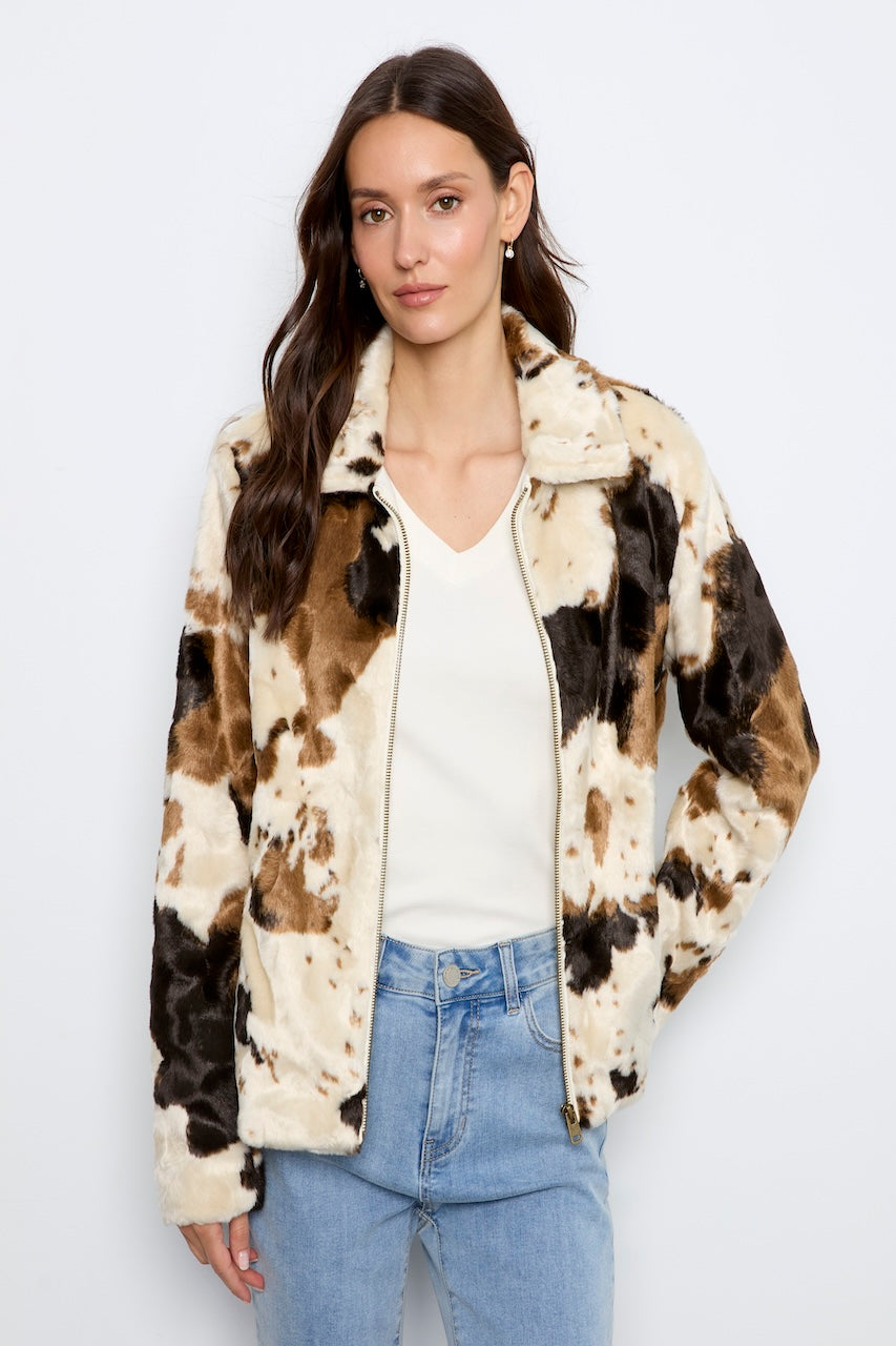 Le manteau en fausse fourrure motif vache Charlie B | C6441-788C