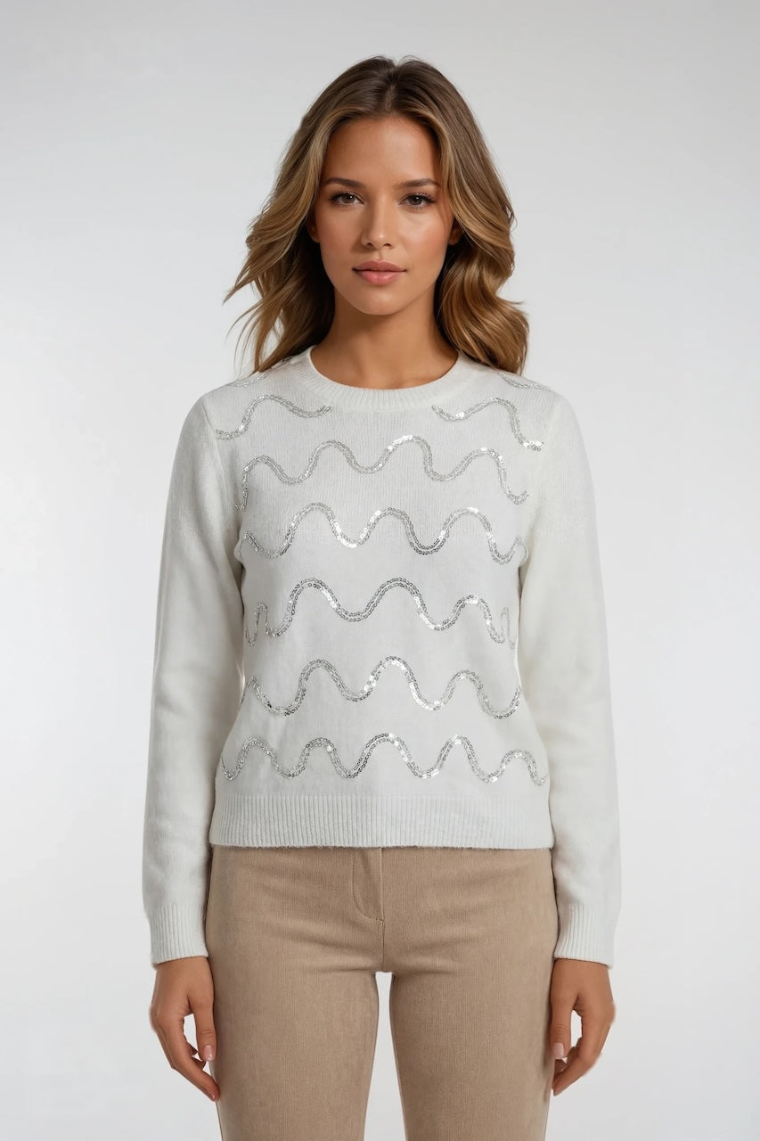 Le pull à rayures ondulées pailletées Ness | N120254