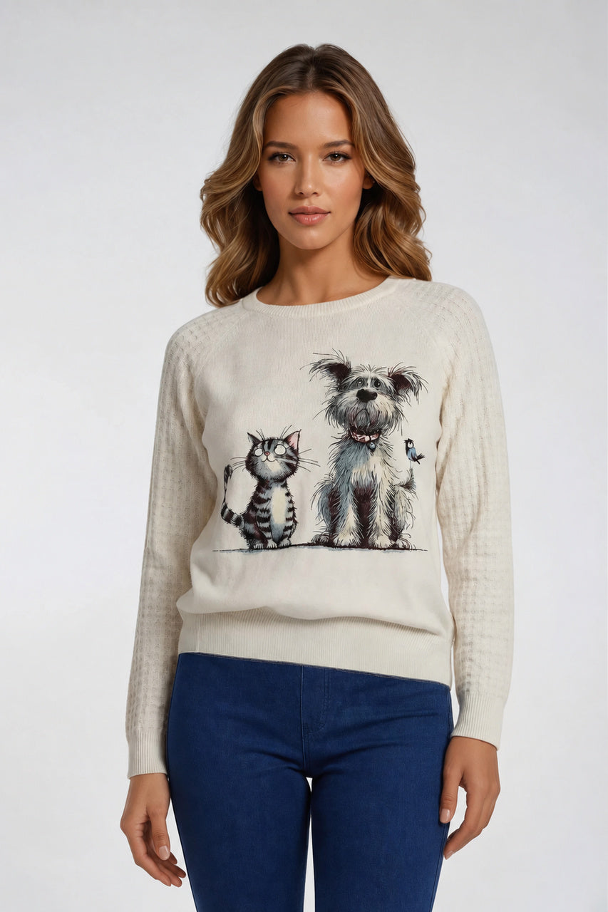 Le chandail imprimé chien et chat Ness | N120433