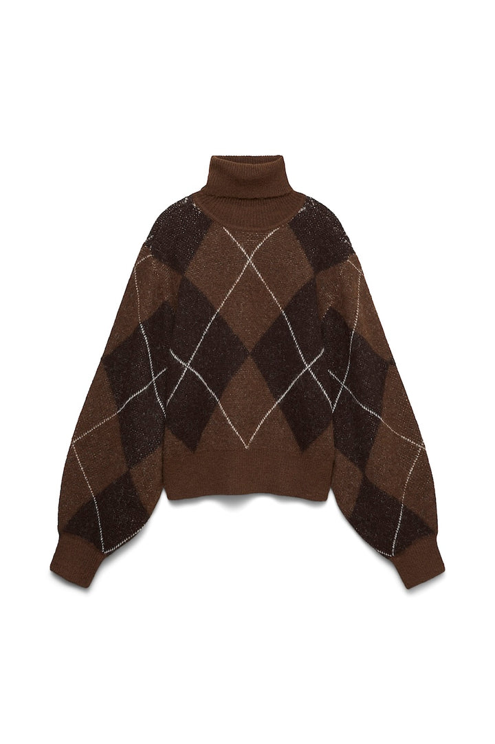 Le chandail à col roulé en jacquard Vero Moda 10350491 – Cocoa Brown – vue 4