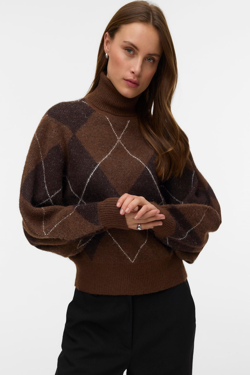 Le chandail à col roulé en jacquard Vero Moda 10350491 – Cocoa Brown – vue 1