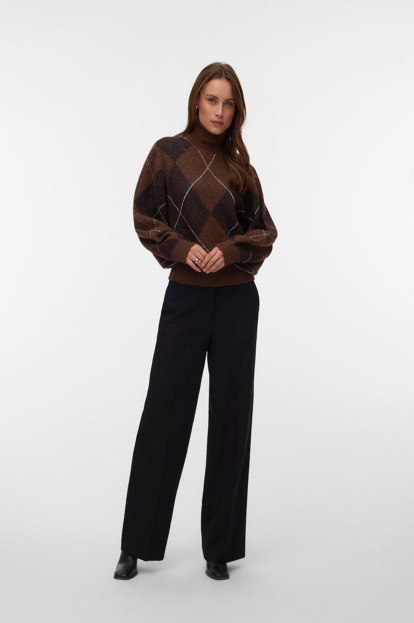 Le chandail à col roulé en jacquard Vero Moda 10350491 – Cocoa Brown – vue 3