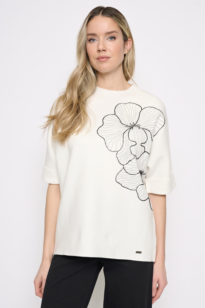 Le pull fleuri à manches courtes Picadilly | YE261